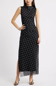 �I�[�v���G�f�B�b�g ���f�B�[�X �g�b�v�X �����s�[�X ���b�V�� �}�L�V Open Edit Mesh Body-Con Maxi Dress Black- White Still Dot �z���C�g