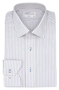 �������]�E�I�� �����Y �g�b�v�X �V���c �I�b�N�X�t�H�[�h �R�b�g�� Lorenzo Uomo Trim Fit Stripe Cotton Oxford Cloth Dresshirt White/ Blue/ Orange �z���C�g