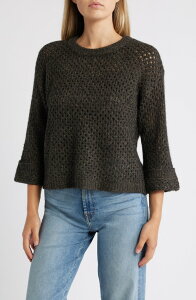 �E�B�b�g&�E�B�Y�_�� ���f�B�[�X �A�E�^�[ �p�[�J�[�E�X�E�F�b�g �Z�[�^�[ Wit & Wisdom Open Stitch Cuffed Sweater Espresso