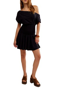 �t���[�s�[�v�� ���f�B�[�X �g�b�v�X �����s�[�X �~�j �����V�����_�[ �R�b�g�� Free People Scorching Hot One-Shoulder Cotton Minidress Black �u���b�N