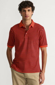 �����Y�G���h �����Y �g�b�v�X �|���V���c �R�b�g�� Lands' End Short Sleeve Cotton Supima Polo Shirt Burgundy/Persimmon Stripe �o�[�K���f�B