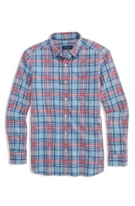 ���@�C�����[�h���@�C���Y �����Y �g�b�v�X �V���c �R�b�g�� vineyard vines Folly Beach Plaid Island Slub Cotton Spread Collar Jake Blue �u���[