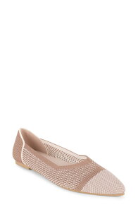 �^�n�� ���f�B�[�X �V���[�Y �p���v�X �j�b�g Tahari Antigua Knit Pointed Toe Flat Camel �L������