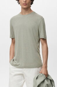 �}���S �����Y �g�b�v�X �V���c �X�����t�B�b�g ���l�� MANGO Slim Fit Linen Blend T-Shirt Mint Green �O���[��
