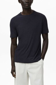 �}���S �����Y �g�b�v�X �V���c �X�����t�B�b�g ���l�� MANGO Slim Fit Linen Blend T-Shirt Navy �l�C�r�[