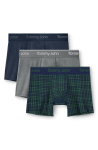 �g�~�[�W���� �����Y �A���_�[�E�F�A �{�N�T�[�p���c Tommy John Assorted 3-Pack Second Skin 4-Inch Stretch Modal Boxer Briefs Dress Blues/Monu/Green Flannel �O���[��