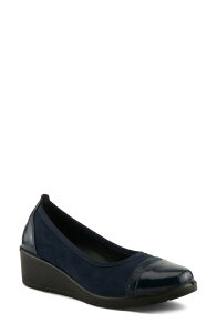 �t���N�T�X ���f�B�[�X �V���[�Y �p���v�X �v���b�g�t�H�[�� �L���b�v Flexus by Spring Step Macadi Cap Toe Platform Wedge Pump Navy �l�C�r�[