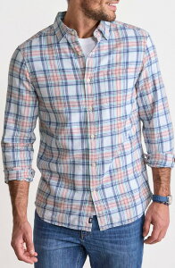���@�C�����[�h���@�C���Y �����Y �g�b�v�X �V���c �R�b�g�� vineyard vines Folly Beach Plaid Island Slub Cotton Spread Collar Peaches & Cream �N���[��