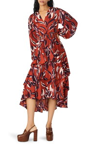 �X�e�B�[�u �}�f�� ���f�B�[�X �g�b�v�X �����s�[�X �e�B�A�[�h �t�����[�� �t�����[ Steve Madden Bei Floralong Sleeve Tiered High-Low Dress Duberry