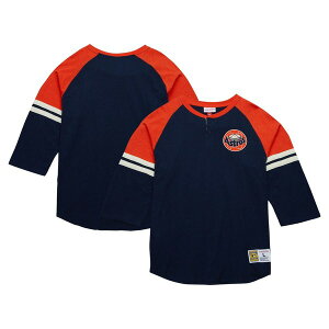 �~�b�`�F��&�l�X �����Y �g�b�v�X T�V���c Men's Mitchell & Ness Navy Houston Astros Cooperstown Collection Legendary Raglan Slub Henley 3/4-Sleeve T-Shirt Navy �l�C�r�[