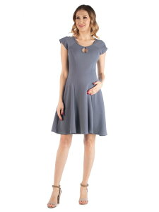24 �Z�u���R���t�H�[�g ���f�B�[�X �g�b�v�X �����s�[�X �}�^�j�e�B 24seven Comfort Apparel Maternity Dress with Keyhole Neck Grey �O���[