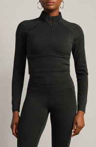 ���[�k ���f�B�[�X �A�E�^�[ �p�[�J�[�E�X�E�F�b�g �n�[�t�W�b�v Rhone Heatherevive Crop Quarter Zip Top Black Heather �u���b�N