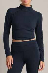 ���[�k ���f�B�[�X �A�E�^�[ �p�[�J�[�E�X�E�F�b�g �n�[�t�W�b�v Rhone Heatherevive Crop Quarter Zip Top Navy Heather �w�U�[