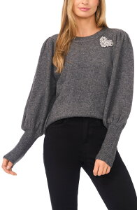 �Z�Z ���f�B�[�X �A�E�^�[ �p�[�J�[�E�X�E�F�b�g �N���[�l�b�N �Z�[�^�[ CeCe Faux Pearl Heart Embellished Crewneck Sweater Medium Heather Grey �O���[
