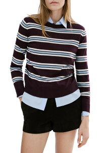 �}���S ���f�B�[�X �A�E�^�[ �p�[�J�[�E�X�E�F�b�g �N���[�l�b�N �Z�[�^�[ MANGO Stripe Crewneck Sweater Maroon �}���[��