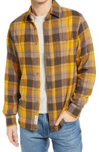 �V���b�g �j���[���[�N �����Y �g�b�v�X �V���c Schott NYC Two-Pocket Long Sleeve Flannel Button-Up Shirt Mustard �}�X�^�[�h