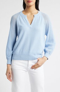 �E�B�b�g&�E�B�Y�_�� ���f�B�[�X �A�E�^�[ �p�[�J�[�E�X�E�F�b�g �Z�[�^�[ Wit & Wisdom V-Notch Sweater Blue Crush �u���[