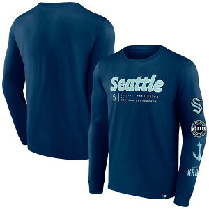 �t�@�i�e�B�N�X �����Y �g�b�v�X T�V���c Men's Fanatics Brandedeep Sea Blue Seattle Kraken Strike the Goalong Sleeve T-Shirt Navy �l�C�r�[