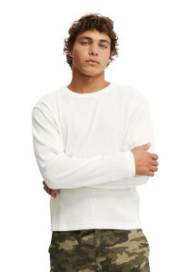 �R�b�g���I�� �����Y �g�b�v�X �V���c �N���b�v�h Cotton Men's Cropped Fitextured Long Sleeve White Waffle �z���C�g