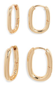 �I�[�v���G�f�B�b�g ���f�B�[�X �A�N�Z�T���[ �s�A�X�E�C�������O Open Edit Set of 2 Oval Hoop Earrings Gold �S�[���h