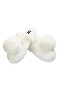 �����C ���f�B�[�X �V���[�Y �T���_�� MeMoi The Gloria Faux Fur Pom Slipper Ivory �A�C�{���[
