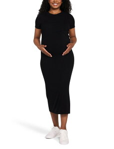 �}�U�[�t�b�h�}�^�j�e�B�[ ���f�B�[�X �g�b�v�X �����s�[�X �N���[�l�b�N �~�f�B MOTHERHOOD MATERNITY Crew Neck Short Sleeve Nursing Midi Dress Black �u���b�N