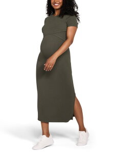 �}�U�[�t�b�h�}�^�j�e�B�[ ���f�B�[�X �g�b�v�X �����s�[�X �N���[�l�b�N �~�f�B MOTHERHOOD MATERNITY Crew Neck Short Sleeve Nursing Midi Dress Deep Depths