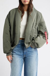 �A���t�@�C���_�X�g���[�Y ���f�B�[�X �A�E�^�[ �W���P�b�g�E�u���]�� �_�E�� Alpha Industrieshawl Collar Down Flight Jacket Field Gray �O���[