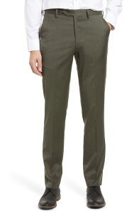 �x�[�� �����Y �{�g���X �J�W���A���p���c �E�[�� Berle Flat Front Modern Fit Gabardine Stretch Wool Trousers Olive �I���[�u