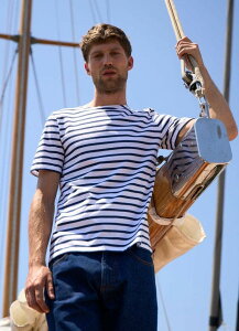 �Z�C���g�W�F�[���X ���f�B�[�X �g�b�v�X �V���c Saint James LEVANT MODERN - Breton Stripe Short Sleeve Shirt White/Navy �z���C�g