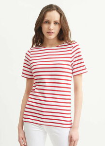 �Z�C���g�W�F�[���X ���f�B�[�X �g�b�v�X �V���c Saint James LEVANT MODERN - Breton Stripe Short Sleeve Shirt White/Red �z���C�g