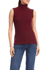 �J�����P�[�� ���f�B�[�X �g�b�v�X �V���c �^�[�g���l�b�N �m�[�X���[�u Karen Kane Turtleneck Rib Sleeveless Top Wine ���C��