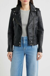�T���G�f���}�� ���f�B�[�X �A�E�^�[ �W���P�b�g�E�u���]�� ���U�[ Sam Edelman Trapunto Stitch Leather Moto Jacket Black �u���b�N