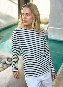 �Z�C���g�W�F�[���X ���f�B�[�X �g�b�v�X �V���c Saint James MERIDAME II - Authentic Heavyweight Breton Shirt Ecru/Navy �G�N����