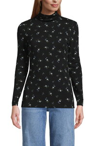 �����Y�G���h ���f�B�[�X �g�b�v�X �V���c �^�[�g���l�b�N �W���[�W�[ Lands' End Lightweight Jersey Long Sleeve Turtleneck Black/Cobaltiny Floral �u���b�N