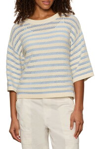 �T���N�`���A���[ ���f�B�[�X �A�E�^�[ �p�[�J�[�E�X�E�F�b�g �Z�[�^�[ �j�b�g Sanctuary Elle Stripe Crochet Knit Sweater Blue Aura/ Collagen White �z���C�g