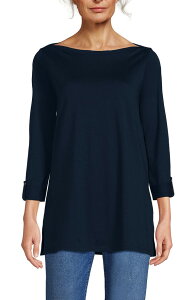 �����Y�G���h ���f�B�[�X �g�b�v�X �V���c �R�b�g�� Lands' End Supima Cotton Adjustable 3/4 Sleeve Boatneck Tunic Radiant Navy �l�C�r�[