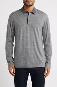 �{�X �����Y �g�b�v�X �|���V���c �E�[�� BOSS Pado Long Sleeve Wool Polo Medium Grey �O���[