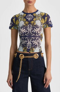 �A���X �A���h �I���r�A ���f�B�[�X �g�b�v�X T�V���c ���b�V�� Alice + Olivia Tesstretch Mesh Crop T-Shirt Antique Scroll