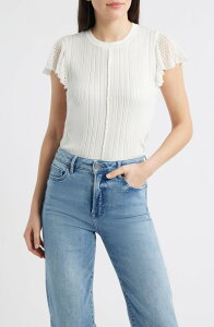�E�B�b�g&�E�B�Y�_�� ���f�B�[�X �A�E�^�[ �p�[�J�[�E�X�E�F�b�g �Z�[�^�[ Wit & Wisdom Pointelle Flutter Sleeve Sweater Off White �I�t�z���C�g