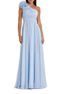 �}�b�N�_�K�� ���f�B�[�X �g�b�v�X �����s�[�X �h�b�g�� �V�t�H�� �h�b�g �t���� Mac Duggal Women's One Shoulder Polka Dot Chiffon Gown With Ruffle Detail Powder Blue �u���[