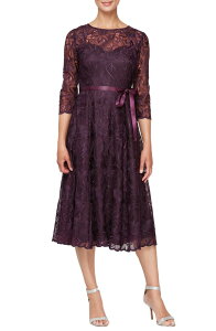 �A���b�N�X�C�u�j���O�X ���f�B�[�X �g�b�v�X �����s�[�X �h�J Alex Evenings Embroidered Cocktail Dress Eggplant