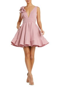 �}�b�N�_�K�� ���f�B�[�X �g�b�v�X �����s�[�X V�l�b�N �~�j Mac Duggal Plunging V Neck Bow Detail Mini Dress Rose