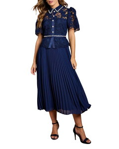 �R�[�X�g ���f�B�[�X �g�b�v�X �����s�[�X�J�[�g ���[�X Coast Lace Topleat Skirt Jewel Button Dress Navy �l�C�r�[