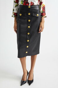 ���W�����X ���f�B�[�X �{�g���X�J�[�g �~�f�B ���U�[ �t�F�C�N���U�[ L'AGENCE Milann Faux Leather Midi Skirt Black/ Gold �u���b�N