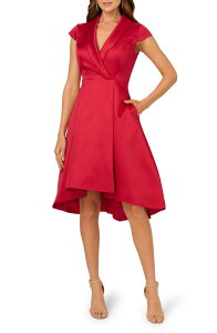 �A�h���A�i �p�y�� ���f�B�[�X �g�b�v�X �����s�[�X Adrianna Papell Box Pleat High-Low Mikado Dress Haute Red ���b�h