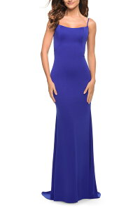 ���t�F�� ���f�B�[�X �g�b�v�X �����s�[�X �W���[�W�[ La Femme Simplelegant Long Jersey Dress with Scoop Neck Royal Blue �u���[