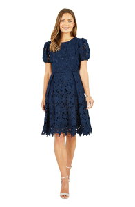 ���~�L�� ���f�B�[�X �g�b�v�X �����s�[�X ���[�X Yumi Lace Puff Sleeve Skater Dress Navy �l�C�r�[