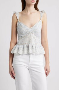 ���u�X�n�b�N�t�@���V�[ ���f�B�[�X �g�b�v�X �V���c �t�����[�� ���[�X �t�����[ LoveShackFancy Lainie Floralace Peplum Camisole Snowdrop Blue �u���[
