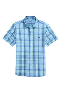 ���@�C�����[�h���@�C���Y �����Y �g�b�v�X �V���c �_�E�� vineyard vines Plaid Short Sleeve UPF 30+ Button-Down Shirt Mangrove Mint �~���g